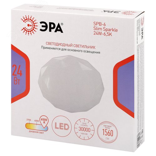 Светильник светодиодный потолочный ДПБ-24Вт 6500К Классик без ДУ SPB-6 WH 24W Slim Sparkle - фото 12
