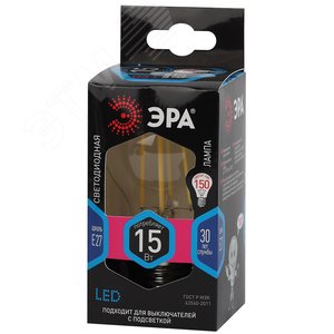 Лампа светодиодная декоративная LED 15 Вт 1950Лм 4000К груша, филамент нейтральный E27 230В F-LED A60-15W-840-E27 - фото 2