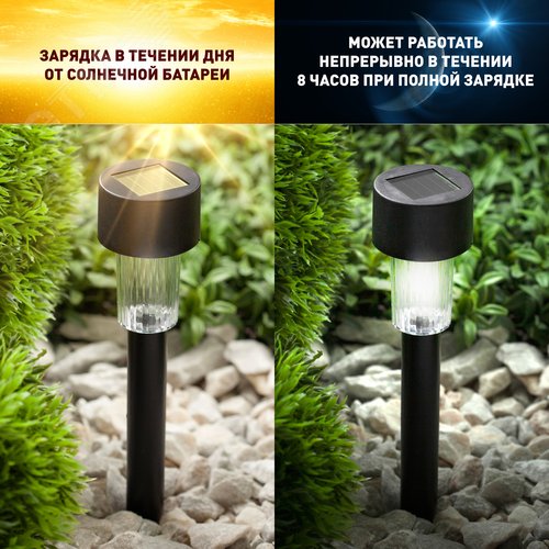 Светильник уличный на солнечной батарее, пластик, черный, 30 см (комплект 12 шт. под МП) SL-PL30-M - фото 8