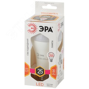 Лампа светодиодная LED 25 Вт 2000Лм 2700К груша теплый E27 170-265В LED A65-25W-827-E27 Standart - фото 2