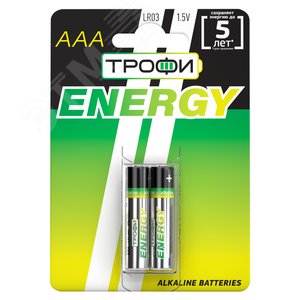 Батарейка Трофи LR03-2BL ENERGY Alkaline (20/480/17280) - фото 1