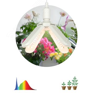 Фитолампа для растений светодиодная FITO-36W-Rа90-E27-FOLD 4-х лепестковая полного спектра 36 Вт Е27 - фото 1