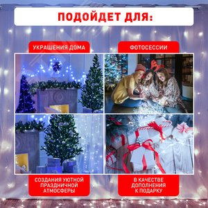 Гирлянда светодиодная новогодняя занавес 3*2 м холодный белый 240 led 220 Intro Holiday INZL-02W - фото 2