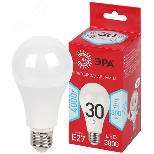 Лампа светодиодная ЭРА RED LINE LED A70-30W-840-E27 R 30Вт груша нейтральный белый свет Е27 - фото 2