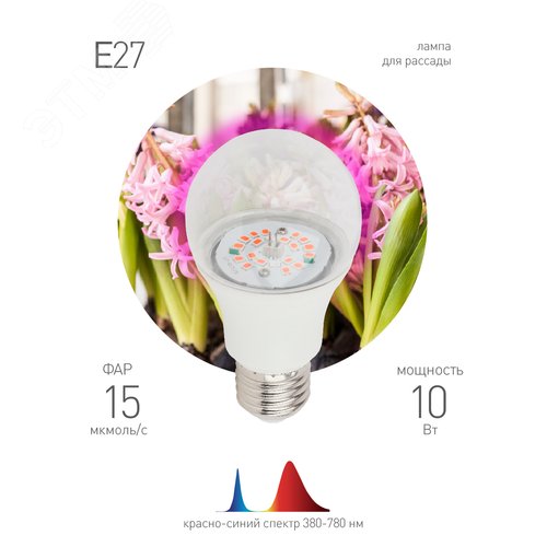 Лампа светодиодная лампа для рассады тип А60, 10 Вт, 220-240V FITO-10W-RB-E27-K - фото 6