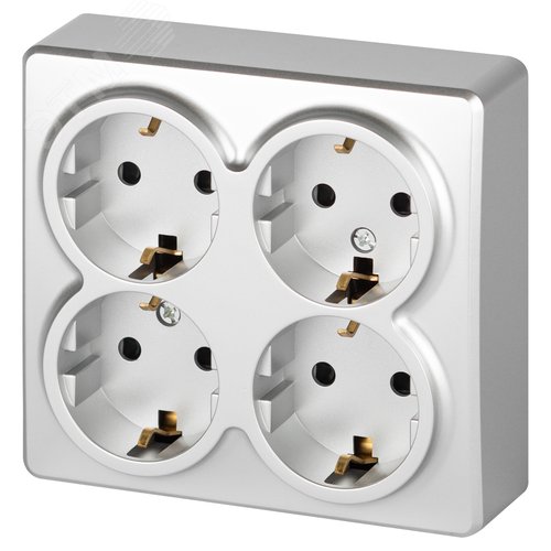 Изображение товара Розетка Эксперт 11-2211-03 четырехместная с заземлением 4х2P+E Schuko со шторками, IP20, 16A-250В, ОУ, алюминий (шт)
