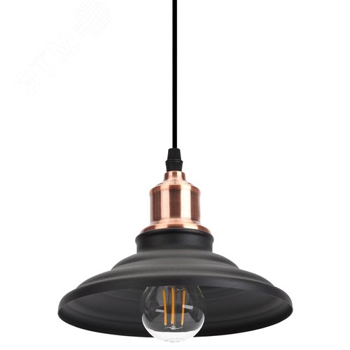 Светильник подвесной декоративный PL4 BK/RC металл, E27, max 60W, d203 мм, шагрень черный/медь (10/210) - фото 3