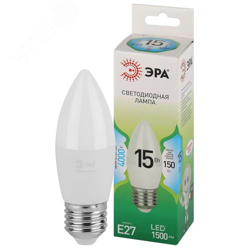Лампа светодиодная LED 15 Вт 1500Лм 4000К свеча нейтральный E27 220-240В LED B35-15W-840-E27 Green Line - фото 1