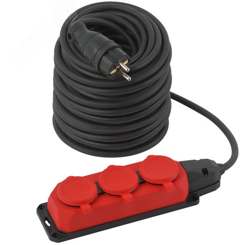 Изображение товара Удлинитель силовой UK-3e-3x1,5-50m-IP44KG с заземлением 3 розетки каучук 50м КГ 3х1,5мм2 IP44 (шт)