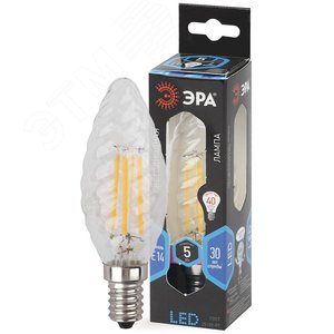 Лампа светодиодная филаментная F-LED BTW-5W-840-E14 (филамент, свеча витая, 5Вт, нейтр, E14 (10/100/2800)