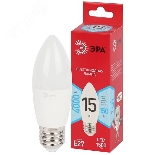 Лампа светодиодная ЭРА RED LINE LED B35-15W-840-E27 R 15Вт свеча нейтральный белый свет Е27 - фото 2