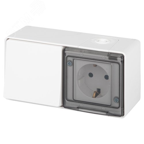 Изображение товара Блок розетка с выключателем (открытой установки) без шторок белый 16А 250В IP55 винтовые клеммы 11-7501-01 Эра Эксперт (шт)