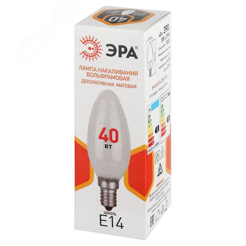 Лампа накаливания 40Вт 230В свеча матовая цветная коробка Е14 B-40-E14-230-FR - фото 3