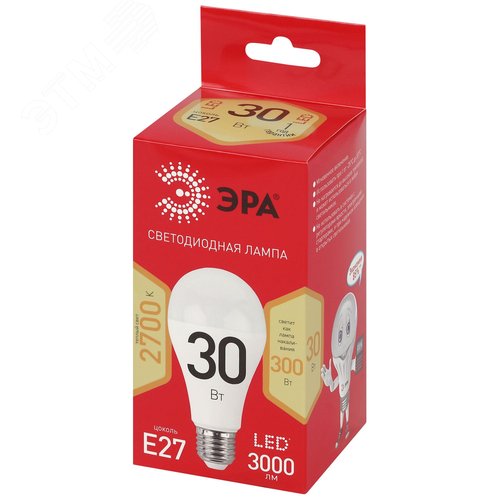 Лампа светодиодная ЭРА RED LINE LED A70-30W-827-E27 R 30Вт груша теплый белый свет Е27 - фото 3