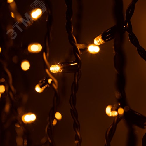 Гирлянда 100LED Бахрома 2 мx0,7 м, желтый свет, черный каучук, 220 В, IP65 ERAPS-BZ1 - фото 3