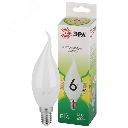 Лампа светодиодная LED 6Вт E14 теплый свет свеча на ветру BXS-6W-830-E14 GREEN LINE - фото 2