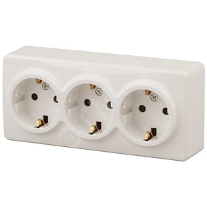 Изображение товара Розетка однофазная тройная наружная (открытой установки) с заземлением со шторками слоновая кость 16А 250В IP20 винтовые клеммы 11-2209-02 Эра Эксперт (шт)
