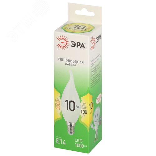 Лампа светодиодная LED 10 Вт 1000Лм 3000К свеча на ветру теплый E14 220-240В LED BXS-10W-830-E14 Green Line - фото 3