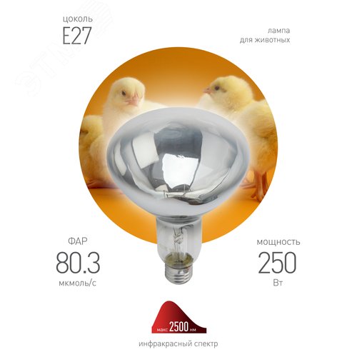 Лампа инфракрасная ИКЗ 220-250 R127 E27 250 Вт ЭРА - фото 3