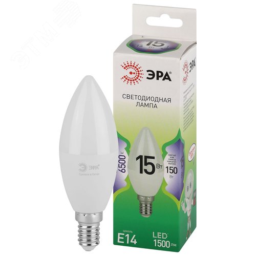Лампа светодиодная LED 15 Вт 1500Лм 6500К свеча холодный E14 220-240В LED B35-15W-865-E14 Green Line - фото 1