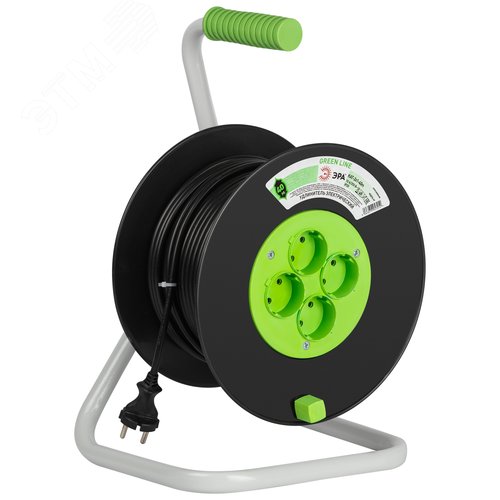 Изображение товара Удлинитель силовой на катушке пластик 4 розетки без заземления 40 м ПВС 2x1мм2 GREEN LINE KAT-2x1-40m (шт)