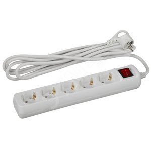 Изображение товара Удлинитель с заземлением, 3x1мм2, 16A, ПВС, с выключателем, 5 гнезд, 3м 10/480 U-5es-3m-3x1 (шт)