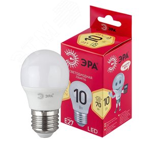 Лампа светодиодная Е27 10 Вт шар теплый белый свет RED LINE LED P45-10W-827-E27 R E27 / ЭРА