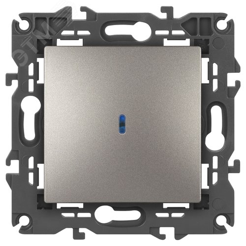 Изображение товара Выключатель одноклавишный, в рамку (скрытого монтажа) с подсветкой титан 10А 250В автоматические (безвинтовые) зажимы ЭРА Elegance 14-1102-16 (шт)