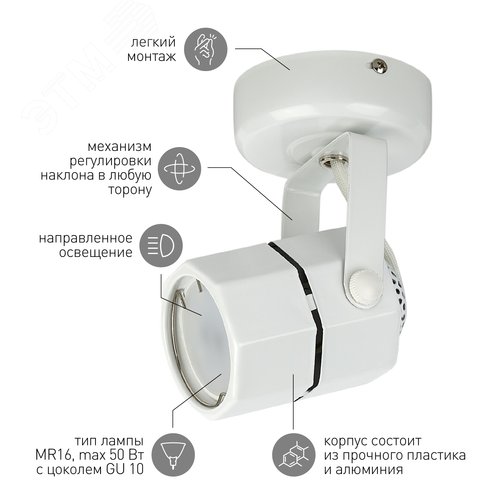 Светильник Накладной, белый OL2 GU10 WH (50/900) - фото 8