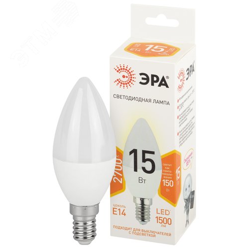 Лампа светодиодная B35-15W-827-E14 15Вт свеча теплый белый свет Е14 STD LED - фото 2