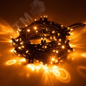 Гирлянда 100LED Нить 10 м, желтый свет, черный каучук, 220 В, IP65 ERAPS-NZ2 - фото 1