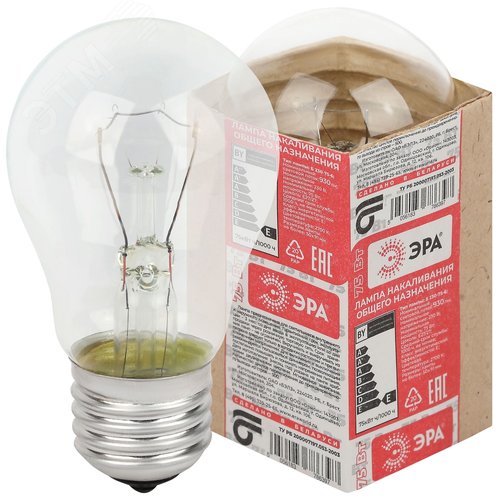 Лампа накаливания ЛН 75Вт 230В A50 Е27/E27 груша прозрачная в гофре - фото 1