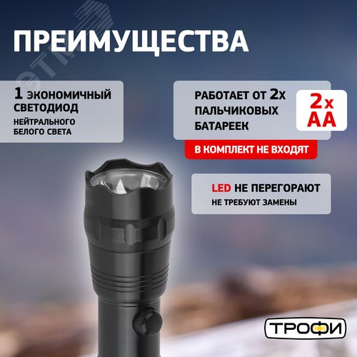 Фонарь TM1W Трофи 1x1W LED, алюм, 2хАА - фото 6