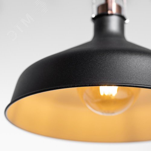 Светильник подвесной декоративный PL2 BK/RC E27 max 60W, d300 мм, шагрень черный/медь - фото 6