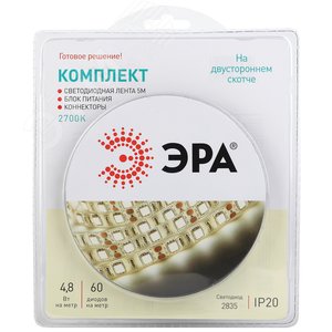 Комплект светодиодной ленты 4,8Вт/м 12В 2700К IP20 60LED/м 2835kit-4,8-60-12-IP20-2700-5m - фото 1