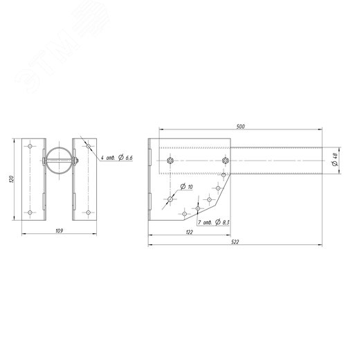 Кронштейн для уличного светильника с переменным углом 500мм d48мм SPP-AC2-0-500-048 - фото 3
