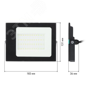 Прожектор светодиодный ДО-50 Вт 6500К 3500 ЛмIP65 200-240В встроенный датчик движения черный 50w холодный корпус LPR-041-1-65K-050 - фото 6