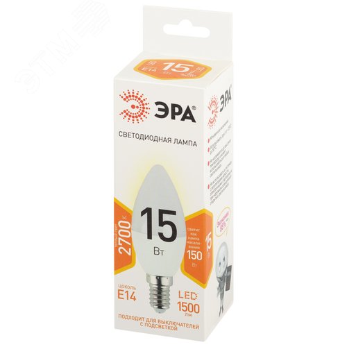 Лампа светодиодная B35-15W-827-E14 15Вт свеча теплый белый свет Е14 STD LED - фото 3