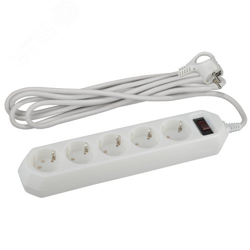 Изображение товара Фильтр сетевой 5х3м 10А с/з с выключателем белый (шт)