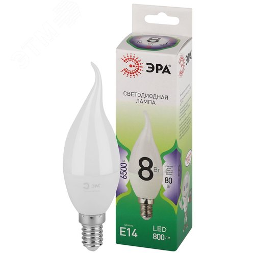 Лампа светодиодная LED 8Вт E14 холодный свет свеча на ветру BXS-8W-865-E14 GREEN LINE - фото 2