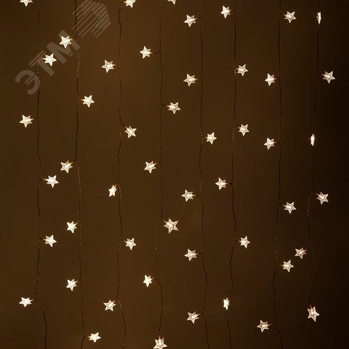 Светодиодная новогодняя гирлянда Звездочки 1,2*1,3 м теплый белый 64LED IP20 ENIZ-64W - фото 3