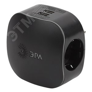 Изображение товара Тройник 3 гнезда 220V + 2xUSB 2100mA, c заземлением, со шторками черный SP-3e-USB-BLACK (шт)