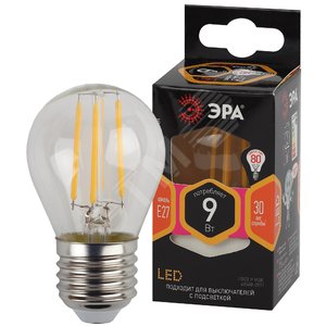 Лампа светодиодная декоративная LED 9 Вт 1170Лм 2700К шар, филамент теплый E14 230В F-LED P45-9w-827-E14 - фото 1