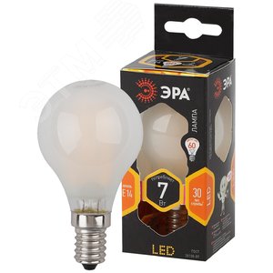 Лампа светодиодная филаментная F-LED P45-7W-827-E14 frost (филамент, шар мат., 7Вт, тепл, E14 (10/100/3000)