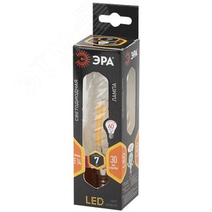 Лампа светодиодная филаментная F-LED BTW-7W-827-E14 (филамент, свеча витая, 7Вт, тепл, E14 (10/100/2800) Б0027960 ЭРА - 2