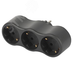 Изображение товара Разветвитель электрический на 3 розетки с заземлением 16А черный SPx-3e-B (шт)