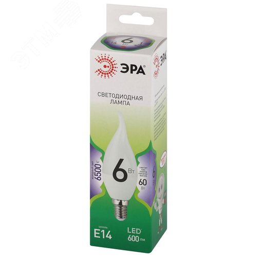 Лампа светодиодная LED 6Вт E14холодный свет свеча на ветру BXS-6W-865-E14 GREEN LINE - фото 3