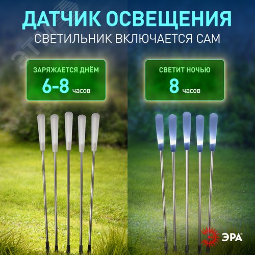 Светильник уличный Камыши на солнечной батарее садовый высота 60 см 5 штук 5 LED ERASF23-13 - фото 8