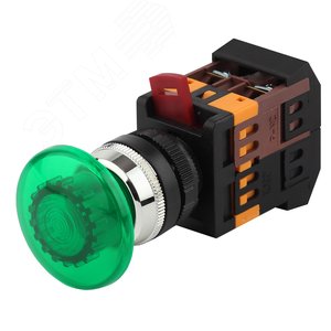 Изображение товара Кнопка AELA22 ''Грибок'' зеленый d22мм неон/240В 1з+1р (шт)