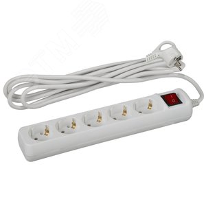 Изображение товара Удлинитель электрический с заземлением с выключателем 5 розеток 1,5м ПВС 3x0,75мм2 10А UX-5es-1,5m (шт)